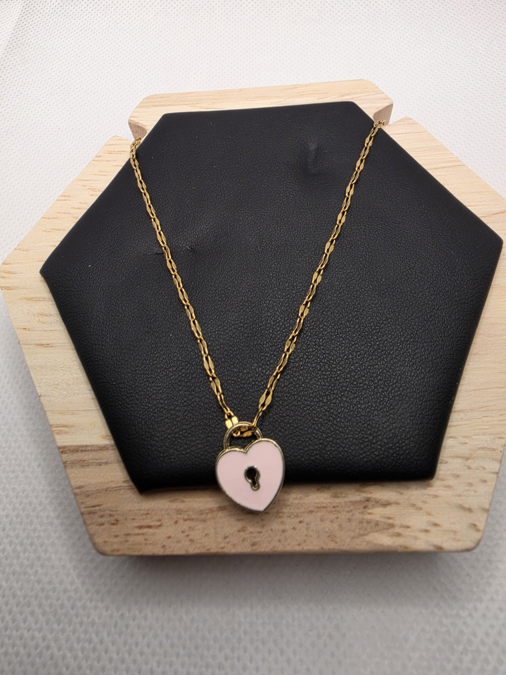 Gold Tone Chain Necklace with Pink Heart  Pendant - Women Jewelry